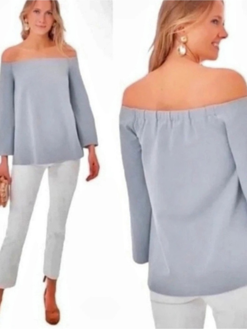 Tuckernuck Miranda Off-Shoulder Blouse in Blue Size Small